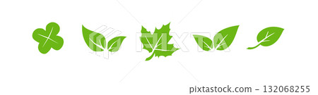 Green leaf icons set. Elements design for natural, eco, vegan. Leaves icon on isolated background. Collection green leaf. Vector Green leaf icons set. Elements design for natural, eco, vegan. Leaves icon on isolated background. Collection green leaf. Vector 132068255
