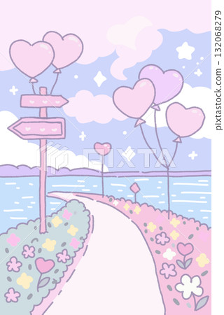 Dreamy and cute seaside balloon road Dreamy and cute seaside balloon road 132068279