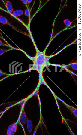 Detailed Neuron Structure with Glial Cells 132068450