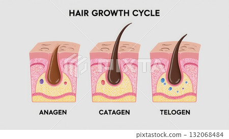 3D Hair Follicle in Scalp with Blood Supply and Gland 3D Hair Follicle in Scalp with Blood Supply and Gland 132068484