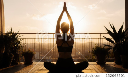 Sunset Yoga Silhouette for Menopause Balance Sunset Yoga Silhouette for Menopause Balance 132068501