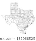 State of Texas, subdivided into 254 counties, outline map. State in the South Central region of the United States, nicknamed The Lone Star State. Isolated, black and white illustration. Vector 132068525