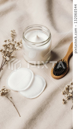 Sustainable Clean Beauty Flat Lay on Linen 132068544