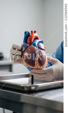 Medical Hands Holding Anatomical Heart Model Medical Hands Holding Anatomical Heart Model 132068568
