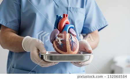 Medical Hands Holding Anatomical Heart Model Medical Hands Holding Anatomical Heart Model 132068584