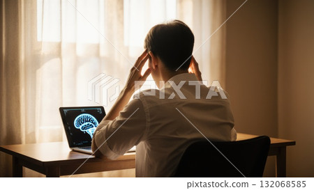 Person Reviewing Brain Scan During Mental Fatigue Break Person Reviewing Brain Scan During Mental Fatigue Break 132068585