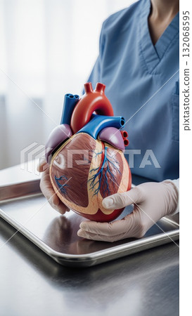 Medical Hands Holding Anatomical Heart Model 132068595