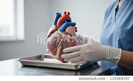 Medical Hands Holding Anatomical Heart Model Medical Hands Holding Anatomical Heart Model 132068597