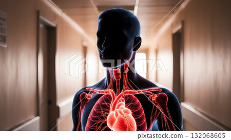 Glowing Cardiovascular Network in Human Silhouette Glowing Cardiovascular Network in Human Silhouette 132068605