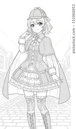 [AI Line Art / Anime Girl Line Art] Anime Coloring Book Materials 132068953