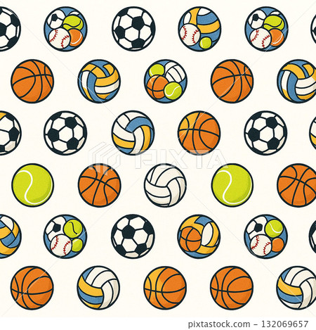 Ball Series: A decorative pattern of balls arranged in a circular wreath style 132069657