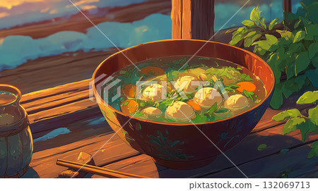 冬夜享用的溫暖雜煮飯的插圖 冬夜享用的溫暖雜煮飯的插圖 132069713