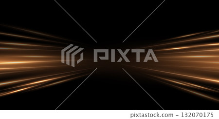 Abstract gold light speed effect lines on black background. Game shiny pattern with flowing bright orange rays on dark. Car lights on road. Modern technology vector illustration Abstract gold light speed effect lines on black background. Game shiny pattern with flowing bright orange rays on dark. Car lights on road. Modern technology vector illustration 132070175