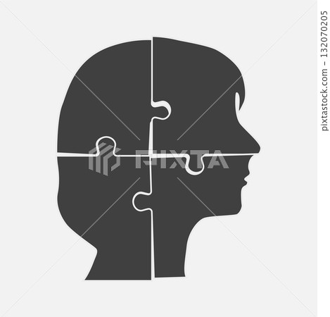 Female head from puzzle pieces, mental disorder Female head from puzzle pieces, mental disorder 132070205
