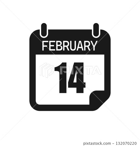 Vector icon page day calendar - 14 February month Vector icon page day calendar - 14 February month 132070220