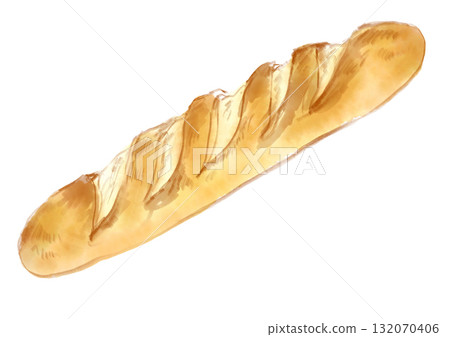 Hand-drawn watercolor illustration of delicious freshly baked French bread 132070406