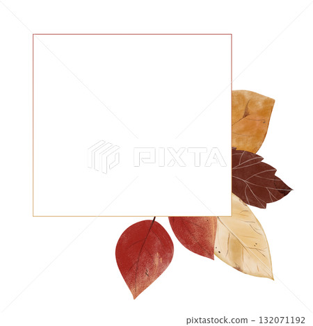 Autumn leaf frame illustration with colorful fall leaves in red, orange, and beige on a white background. Perfect for seasonal cards, invitations, or kids' books. Ideal for prints and decor Autumn leaf frame illustration with colorful fall leaves in red, orange, and beige on a white background. Perfect for seasonal cards, invitations, or kids' books. Ideal for prints and decor 132071192