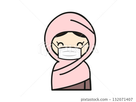 戴著面具微笑的穆斯林婦女 戴著面具微笑的穆斯林婦女 132071407