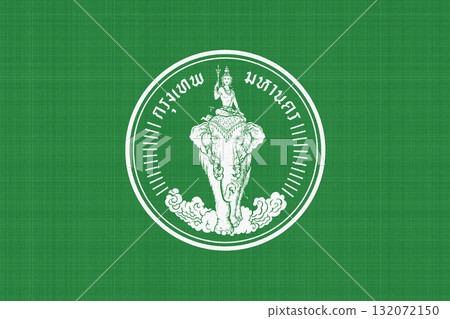 The official flag of Bangkok, the capital of Thailand, on fabric texture. Conceptual collage. Illustration The official flag of Bangkok, the capital of Thailand, on fabric texture. Conceptual collage. Illustration 132072150