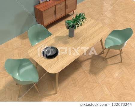 簡單客廳和餐廳的逼真 3D 插圖 簡單客廳和餐廳的逼真 3D 插圖 132073244