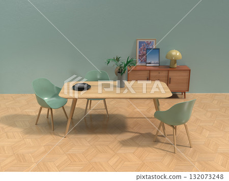 簡單客廳和餐廳的逼真 3D 插圖 簡單客廳和餐廳的逼真 3D 插圖 132073248