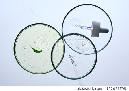 Textures of cosmetics in petri dishes. Textures of cosmetics in petri dishes. 132073798