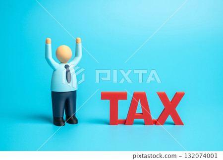 A businessman is afraid of taxes. Reporting period, tax audit. Financial stress, economic responsibility, and control by authorities. Business finance and legal 132074001