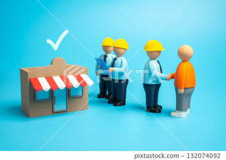 Builders have completed construction of the business and are handing it over to the client. Business reconstruction and improvement. Renovation, commercial property, investment 132074092