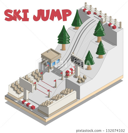 Ski jump. Isometric. Isolated on white background.Vector illustration. 132074102