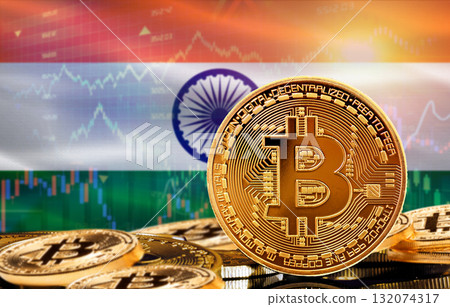 Investors in cryptocurrency and Blockchain Technology in India, Concept. Bitcoin with India flag in the background 132074317
