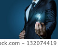 Innovative businessman holding glowing light bulb symbolizing ideas. 132074419