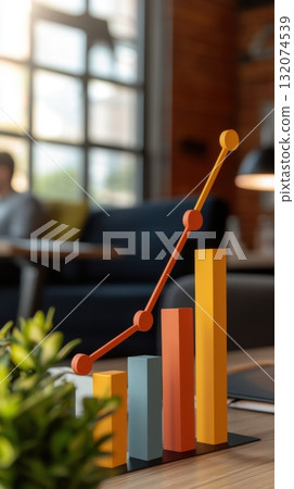 Colorful bar chart with upward growth trend on office desk symbolizing business success 132074539