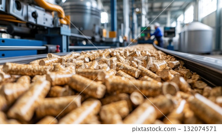 Sustainable wood pellets production line in bioenergy processing facility 132074571