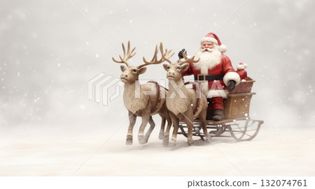 Cute vintage reindeer and Santa Claus toy on white background. Christmas gift for kids 132074761