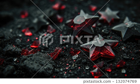 Sparkling Red Star Gems on Dark Ground A Celestial Treasure of Ruby Stars and Shards Sparkling Red Star Gems on Dark Ground A Celestial Treasure of Ruby Stars and Shards 132074769