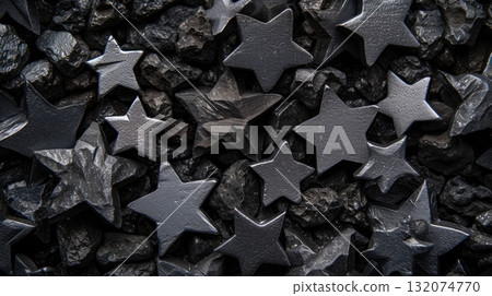 Stars in the Darkness A Constellation of Metallic Stars Arranged on a Bed of Dark Coal Stars in the Darkness A Constellation of Metallic Stars Arranged on a Bed of Dark Coal 132074770