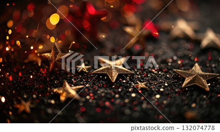 Golden Stars and Glittering Lights Festive Holiday Season Background with Bokeh Effects 132074778