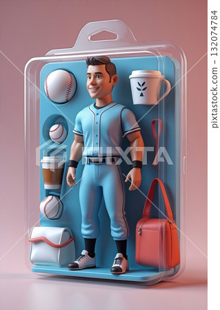 3D portrait of Baseball Player in Uniform and Accessories Isolated on Pink Background 3D portrait of Baseball Player in Uniform and Accessories Isolated on Pink Background 132074784