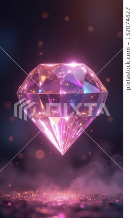 Stunning Glowing Crystal Gemstone Floating in Dark Background with Textured Effects and Sparkles Stunning Glowing Crystal Gemstone Floating in Dark Background with Textured Effects and Sparkles 132074827