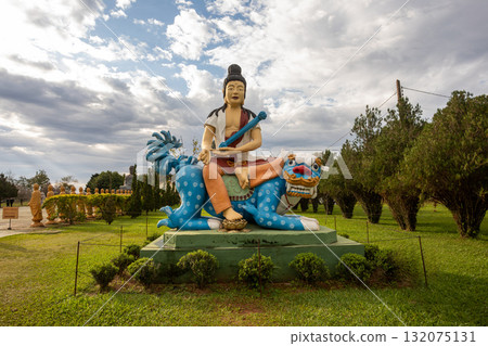 The Manjusri statue showcases the rich cultural depth of the Chen Tien Temple complex in Parana, Brazil. The Manjusri statue showcases the rich cultural depth of the Chen Tien Temple complex in Parana, Brazil. 132075131