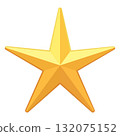 Vector illustration of shiny yellow star shape element. Stylized 3D yellow star icon isolated on white background. 132075152