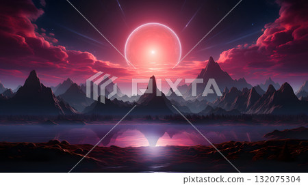 Retro vaporwave background with neon grid and nostalgic 80s style. 132075304