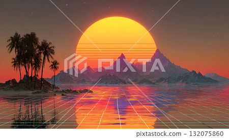 Retro vaporwave background with neon grid and nostalgic 80s style. Retro vaporwave background with neon grid and nostalgic 80s style. 132075860