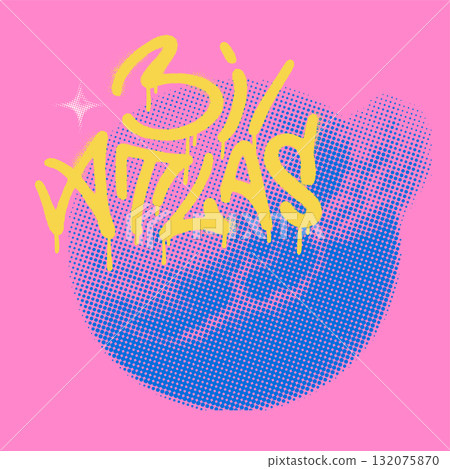 3i Atlas print in collage style with halftone asteroids silhouette and Graffiti Tag Typography Bold Urban Street Quote in Raw Handstyle Lettering with Spray Drip Effect, Streetwear Sticker . Vector 132075870