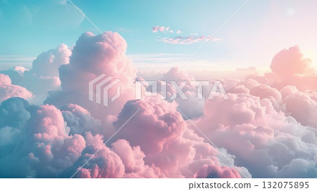 Pastel clouds with pink and blue form magical sky view. Soft colors and fluffy shapes build enchanting nature image. Pastel clouds with pink and blue form magical sky view. Soft colors and fluffy shapes build enchanting nature image. 132075895