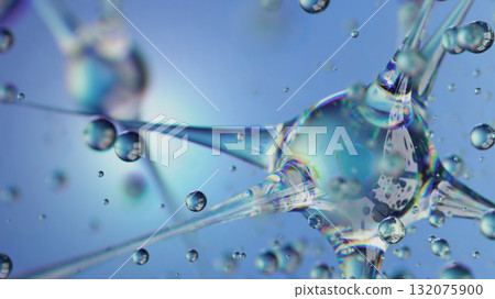 Abstract glass neuron structure with floating liquid drops in 3D Abstract glass neuron structure with floating liquid drops in 3D 132075900