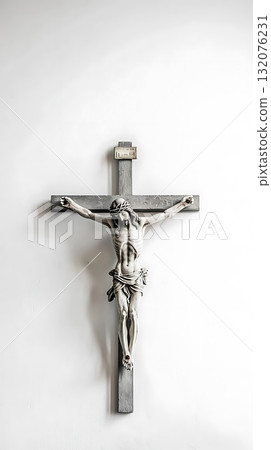 Cross with a statue of Jesus Christ on it 132076231