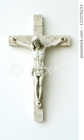 White cross with a man in the middle of it 132076233