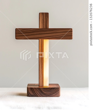 Wooden cross with a light shining on it 132076236
