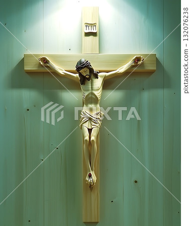 Wooden cross with a man on it Wooden cross with a man on it 132076238